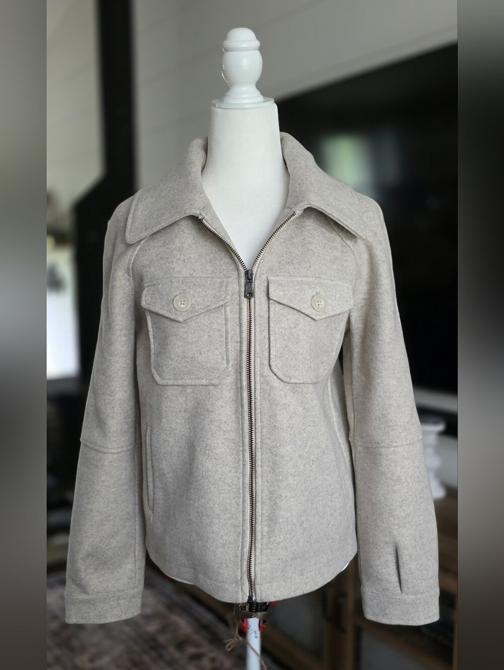 Avec Les Filles Beige Zip-Front Vegan Wool Jacket